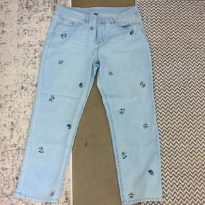 Light blue jeans with cute navy flowers